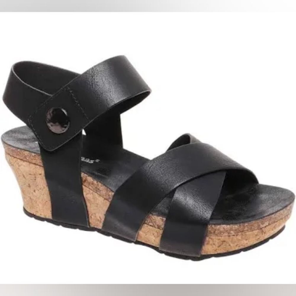 Pierre Dumas Black Cork Wedge Sandals